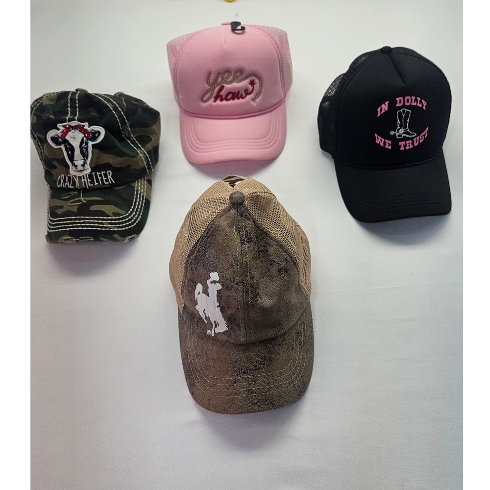 Western Trucker Hat Bundle Yee Haw Dolly Parton Camo Crazy Heifer 4 Pack Caps